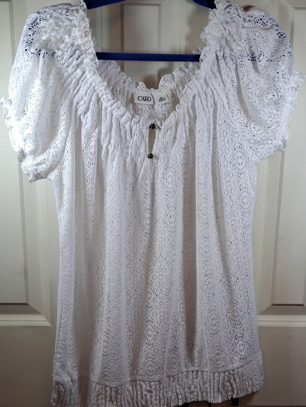 Cato White Crochet Lace Peasant Blouse